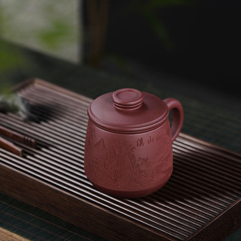 Handmade Yixing purple sand cup with a lid, perfect for tea drinking in the office or at home.