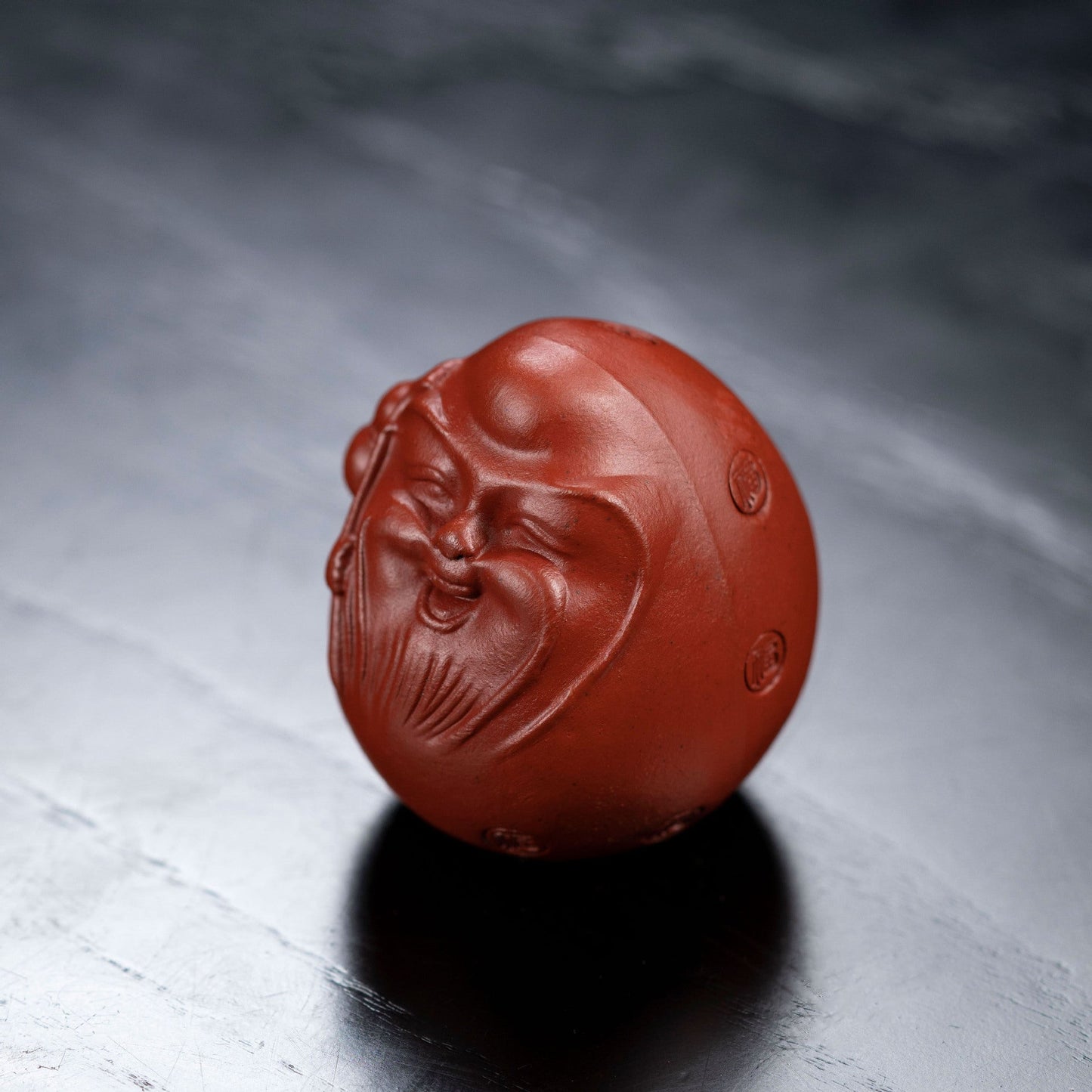 Handmade Yixing purple sand tea pet ornament, depicting a happy egg design, ideal for tea lovers and collectors.