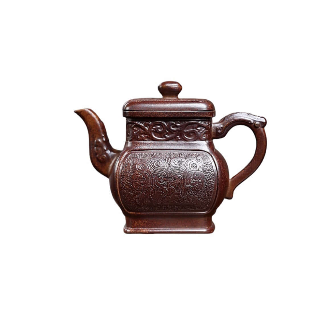 Handmade Yixing purple sand teapot with intricate design, crafted from original purple clay, perfect for tea enthusiasts.