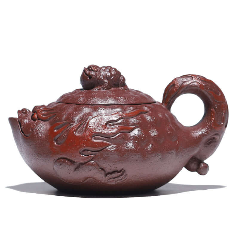Handmade Yixing purple sand teapot featuring intricate toad design and robust shape, perfect for traditional kung fu tea.