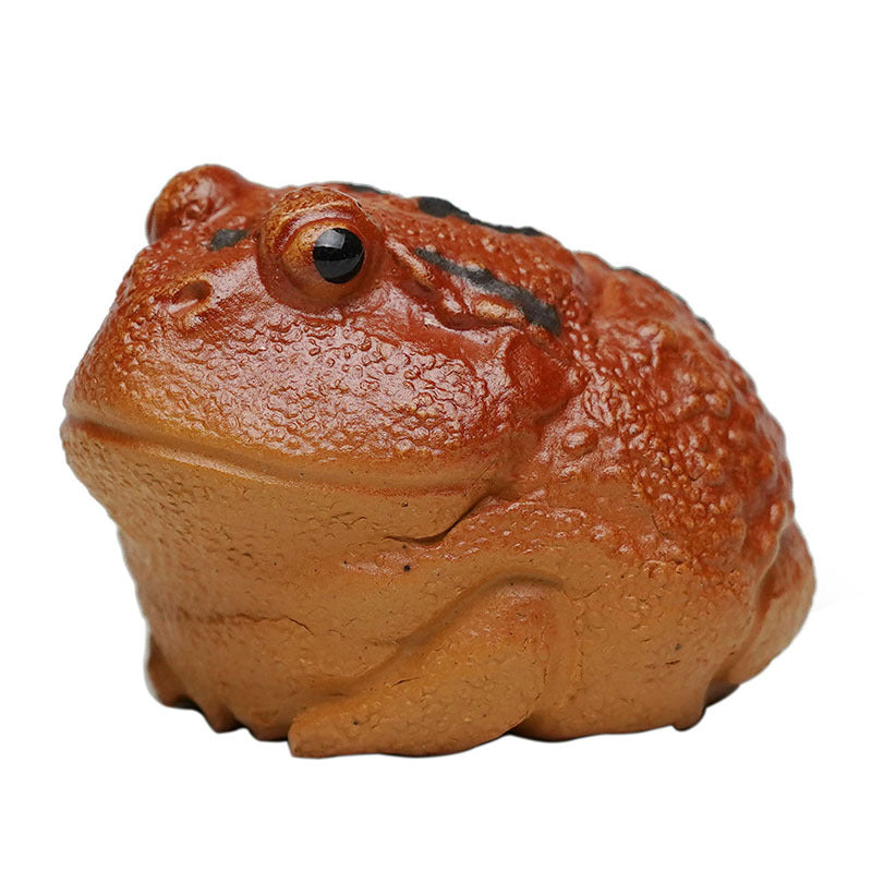 Handmade Yixing purple sand tea pet golden toad ornament for wealth, ideal for Kung Fu tea set accessories.