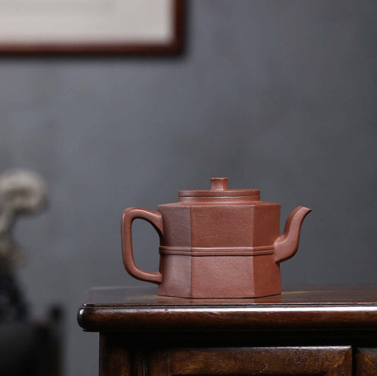 Handmade Yixing purple sand teapot, hexagonal design, perfect for home Kung Fu tea set and drop shipping.