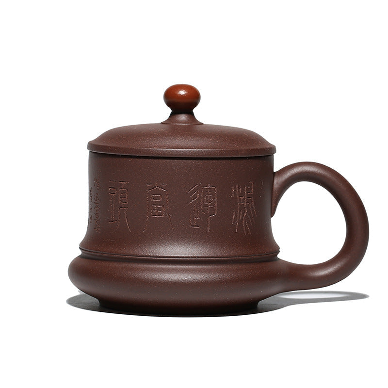 Handmade Yixing purple sand tea cup, 400ml, featuring elegant design and original purple clay. Perfect for tea enthusiasts.