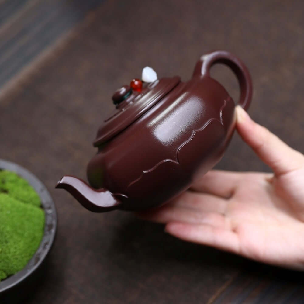 Handmade Yixing purple sand teapot featuring raw ore purple Zhu mud, perfect for kung fu tea sets.
