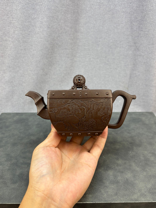 程辉大师《四方石鼓》收藏级重器 原矿极品老紫泥·380cc