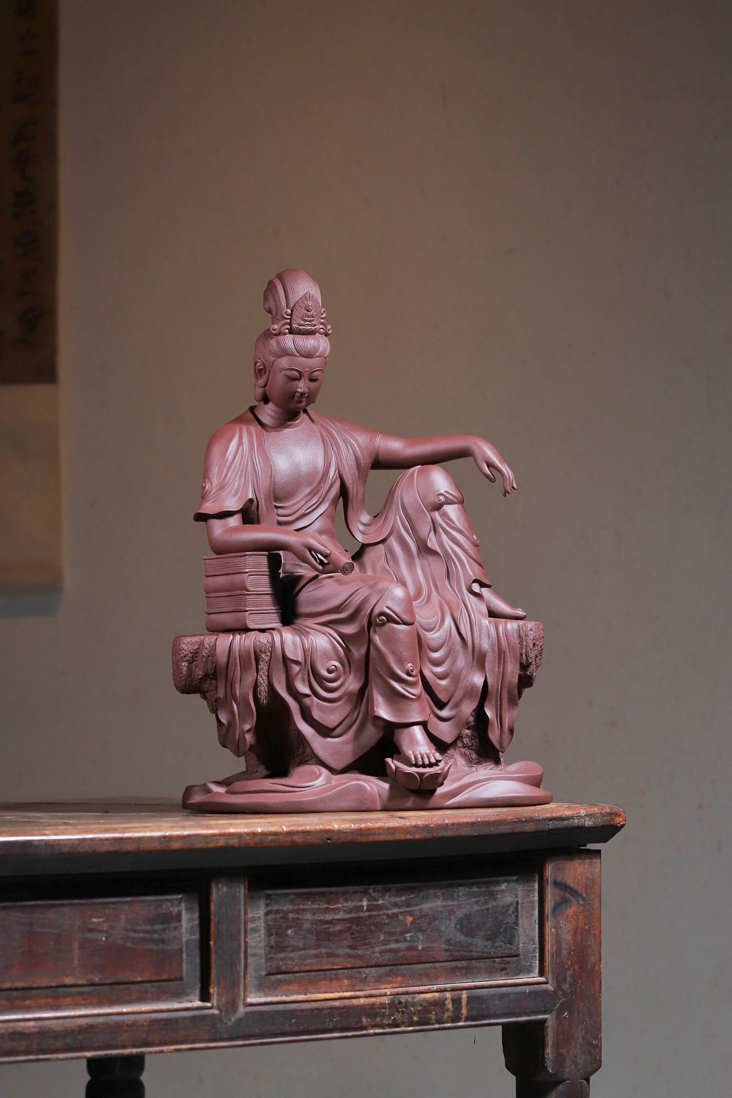 茶宠高货【最美观世音菩萨】紫泥粉老段泥 持经自在观音