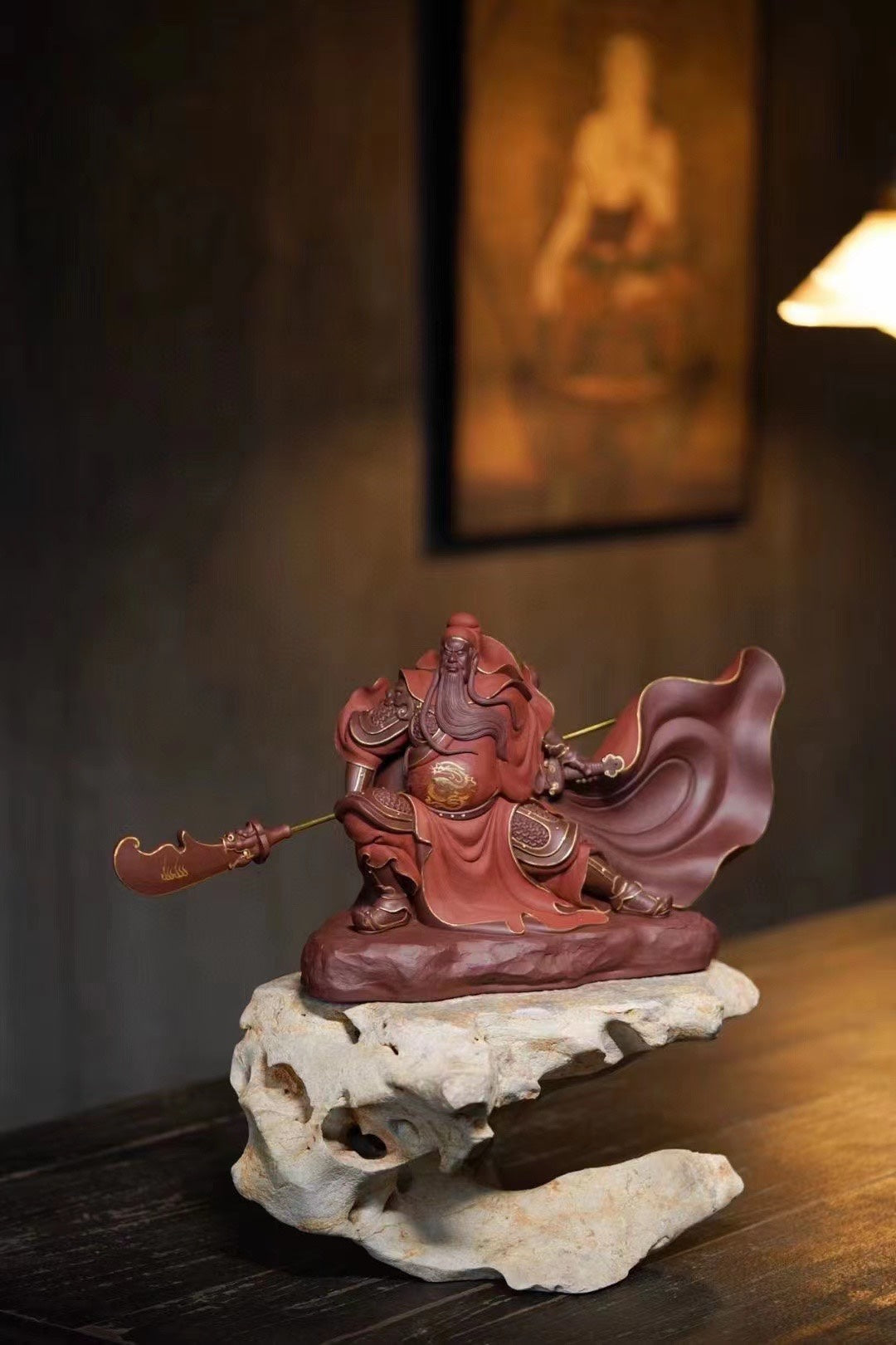 名家高货【关公·威震八方】 黄龙山原矿紫泥·描金雕塑名家荀少华原创作品