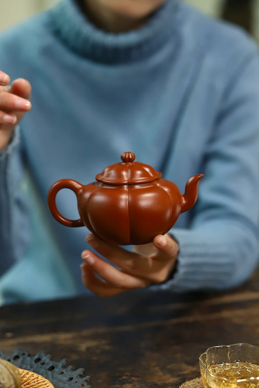 全手工【柿瓜】 泥料原矿朱泥 容量 220cc 孔数7孔