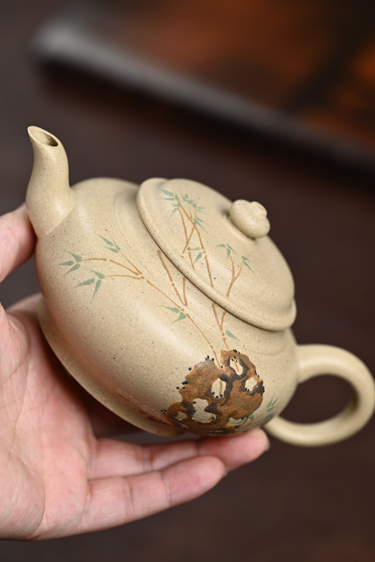 特惠· 『扁灯』 泥绘·本山绿·容量230cc·7孔出水·内推网孔