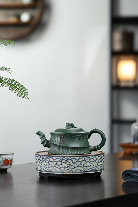 【竹段】证书持壶照配套齐全 吉春萍(国家级高级工艺美术师) 原矿绿泥