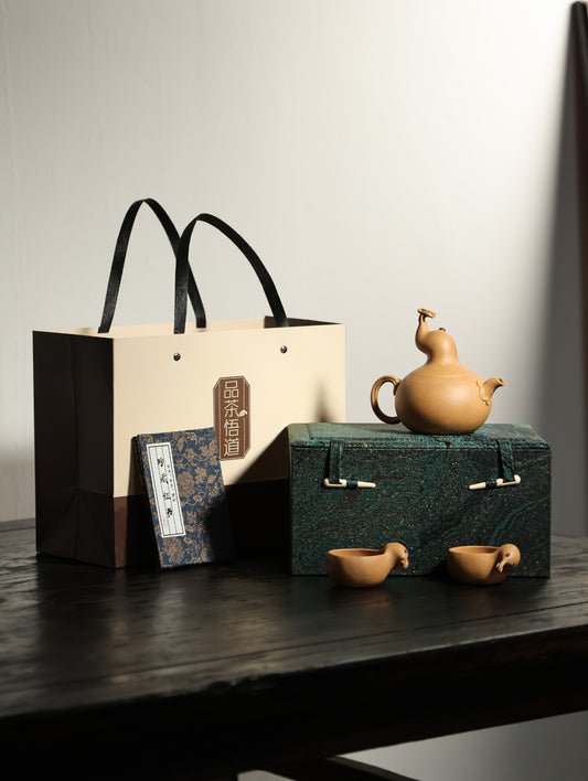 瓢虫葫芦套组 | 【优质段泥·传统手制·全手工薄胎·仿生器·花器240cc 杯子50cc 实力派作品 一壶两杯套组】