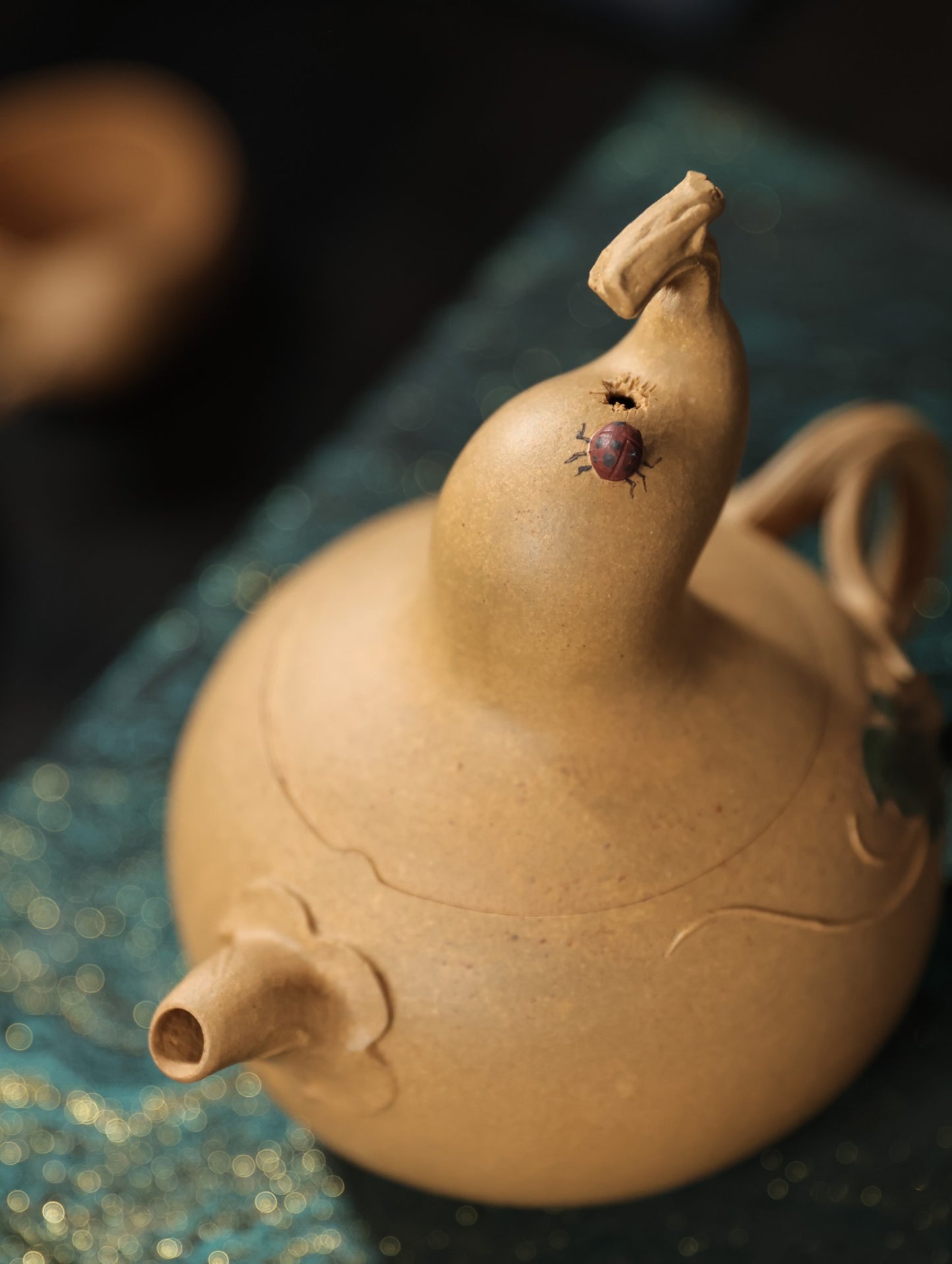 瓢虫葫芦套组 | 【优质段泥·传统手制·全手工薄胎·仿生器·花器240cc 杯子50cc 实力派作品 一壶两杯套组】