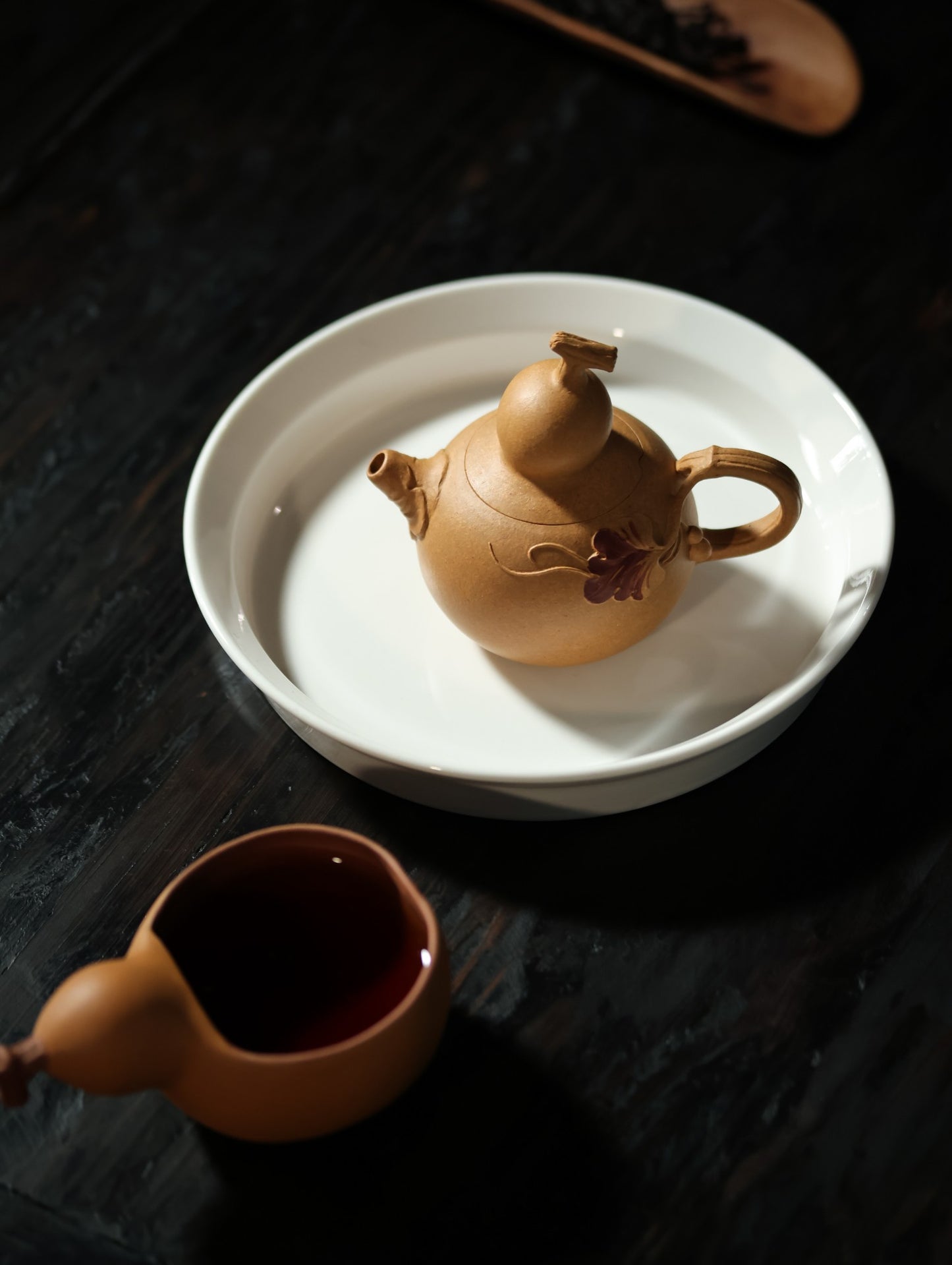 葫芦壶套组 | 【优质段泥·传统手制·全手工薄胎·仿生器·花器茶壶130cc 主人杯120cc 实力派作品 一壶一杯】