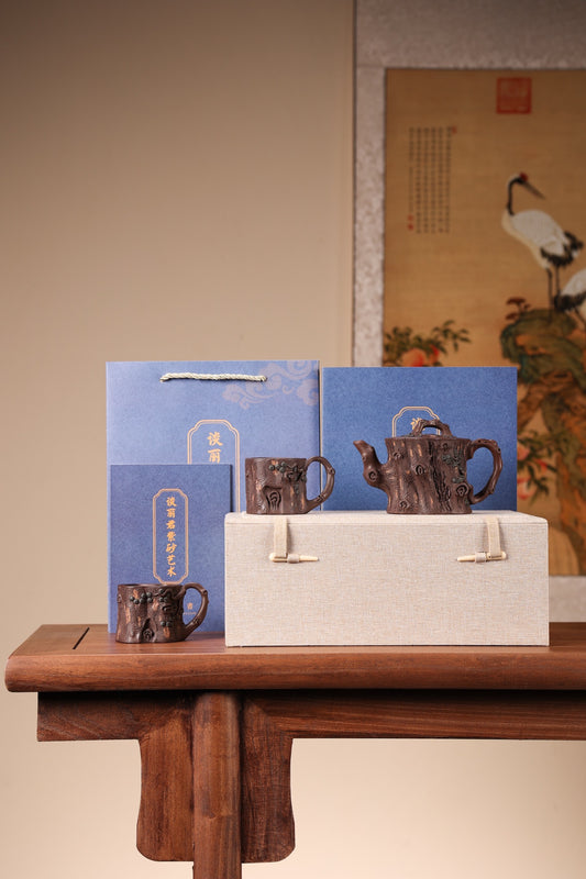 【松桩套组】 原矿老紫泥,280cc 谈丽君(国家级高级工艺美术师)