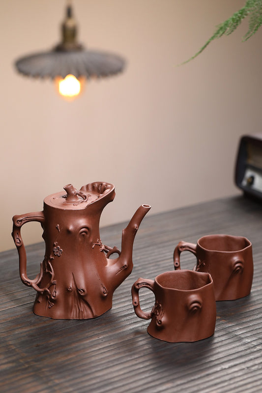 省大师勇淑英作品收藏【梅桩套组】 极品紫泥 600cc 江苏省陶瓷艺术大师