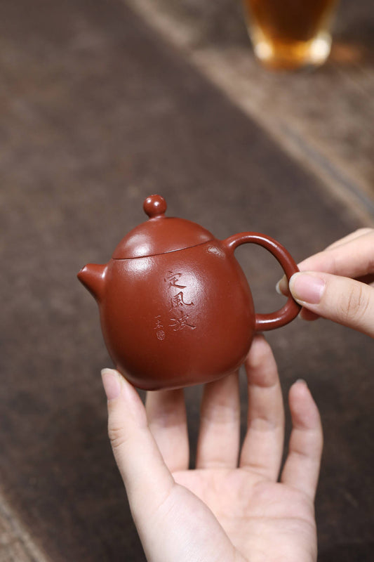 龙蛋·朱泥•精工 手工刻绘 100cc/双层盖·内推孔