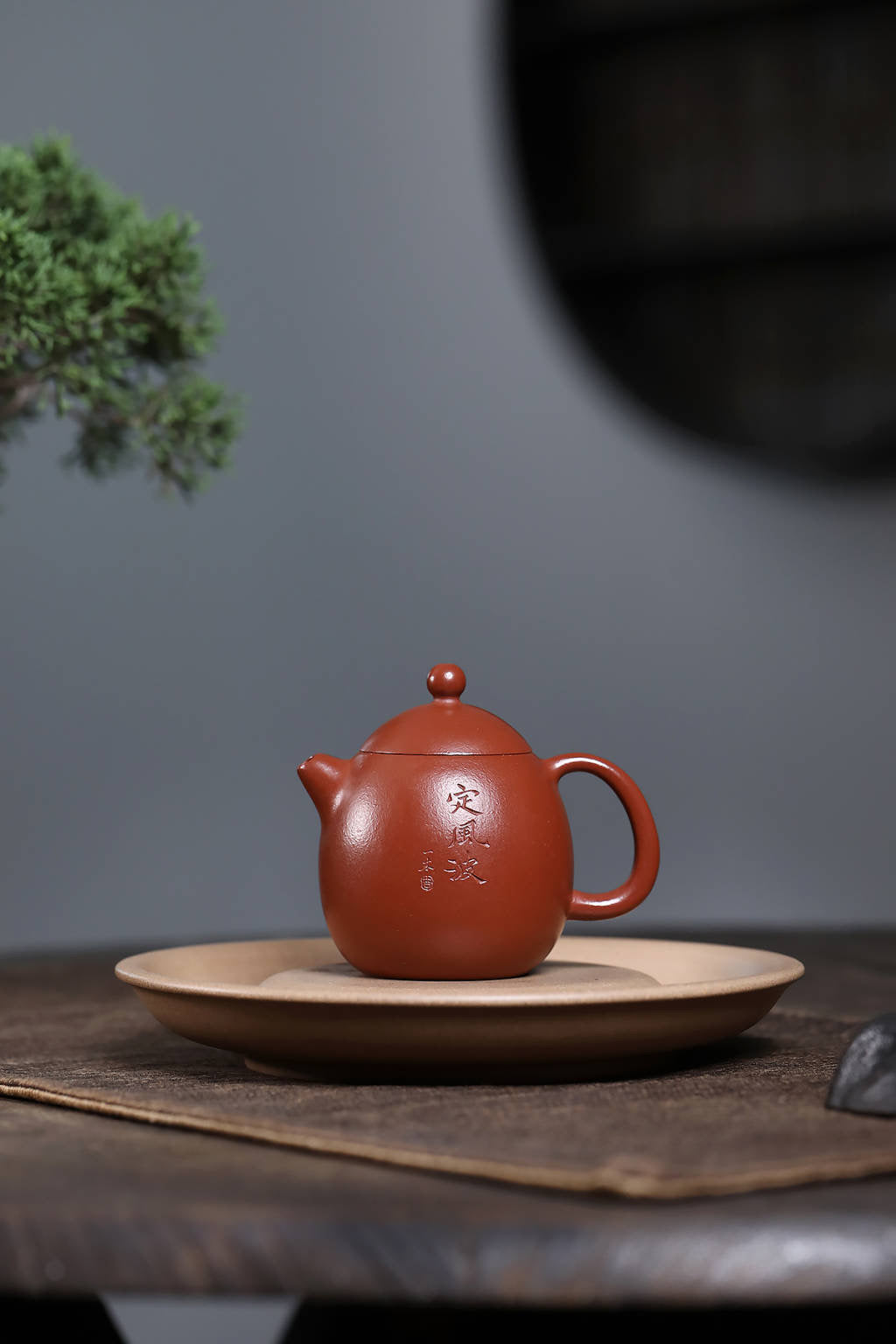 龙蛋·朱泥•精工 手工刻绘 100cc/双层盖·内推孔