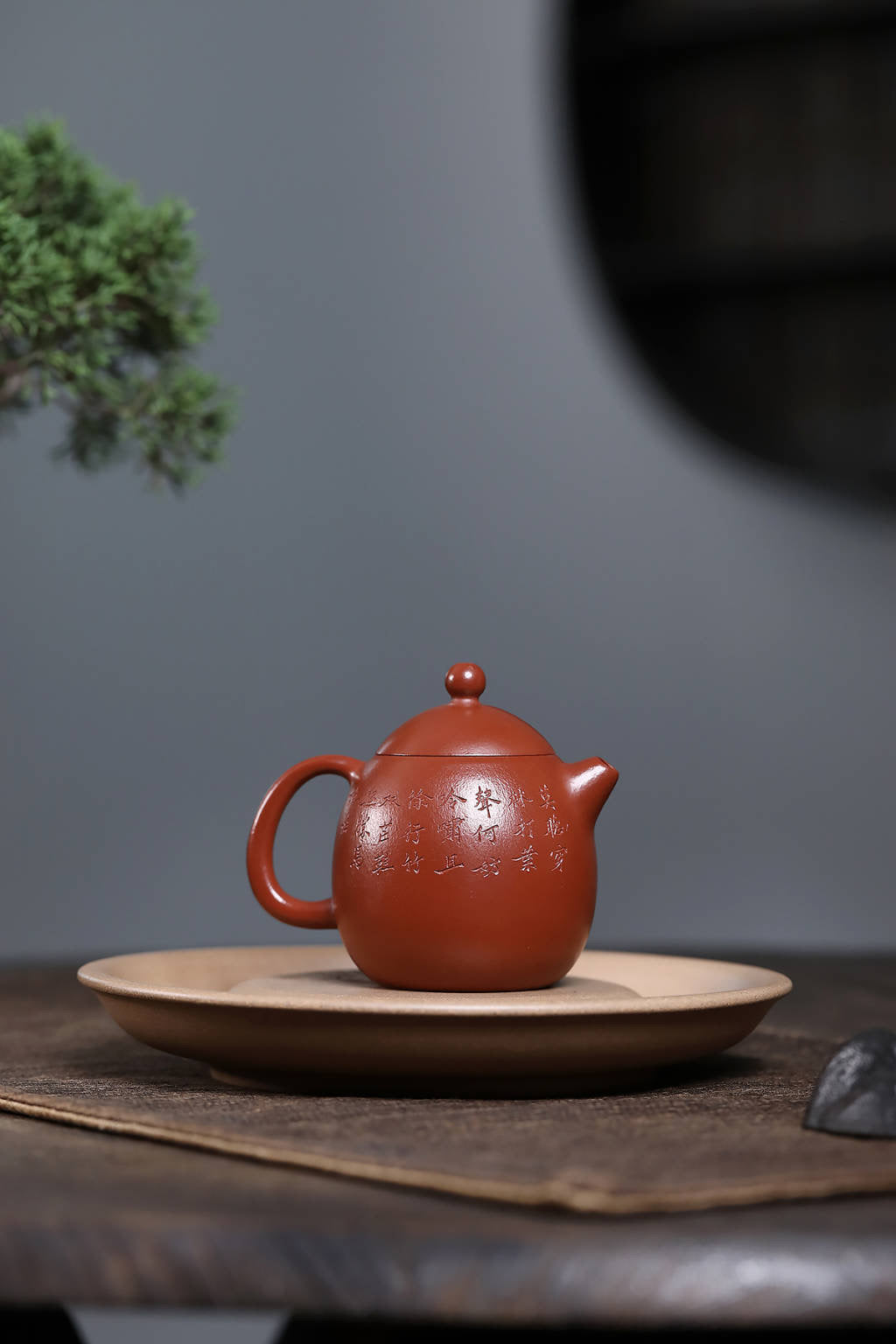 龙蛋·朱泥•精工 手工刻绘 100cc/双层盖·内推孔