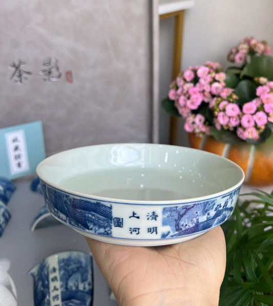 青花瓷套装【手绘清明山河套装】证书+礼盒齐全盖碗200cc公道杯200cc小杯80cc