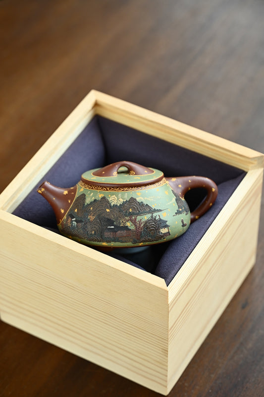 山水满瓢·全手工六届全手工大赛一等奖高工施昌作品 280cc底槽清粉浆描金