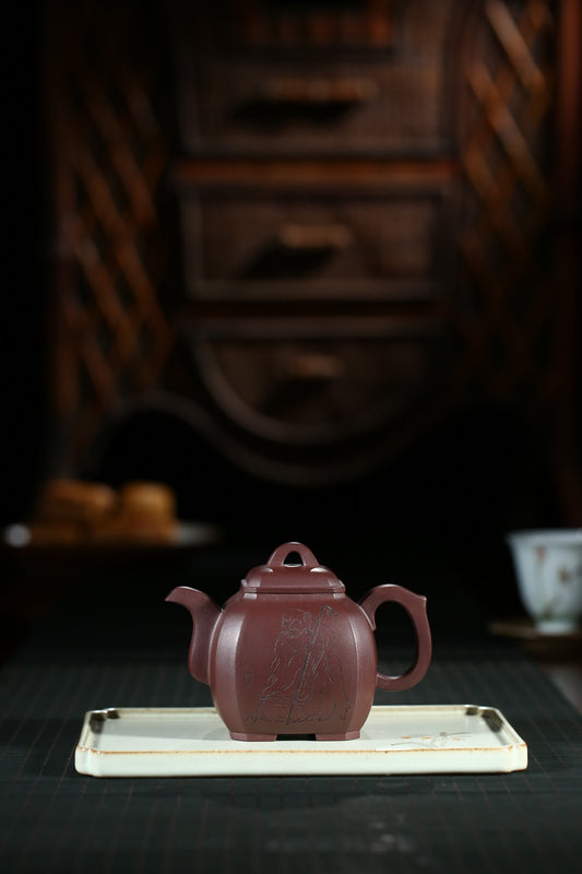 全手工制作【四方福临】曹美好 (国家级工艺美术师) 原矿紫泥 200cc 21孔