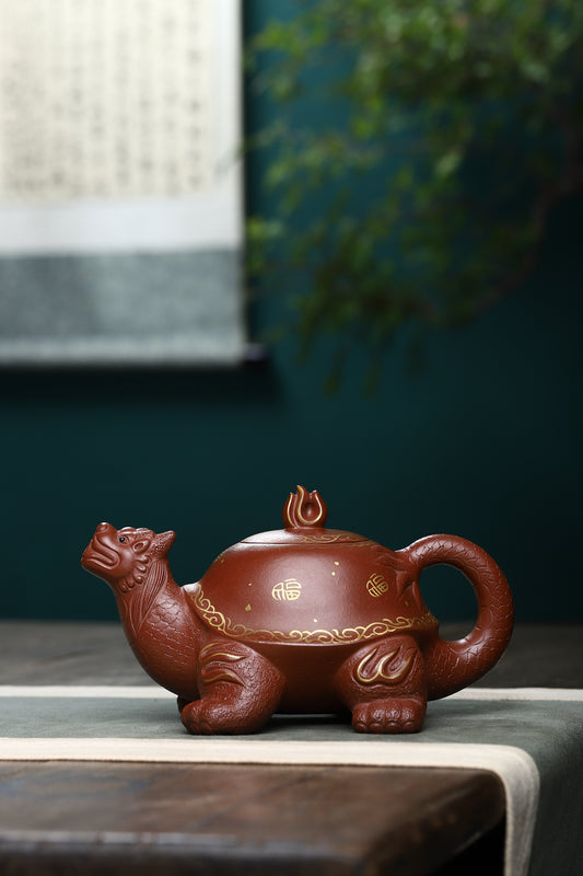 江苏省陶瓷艺术大师力作【龙龟壶】 泥料原矿稀有红清水400cc