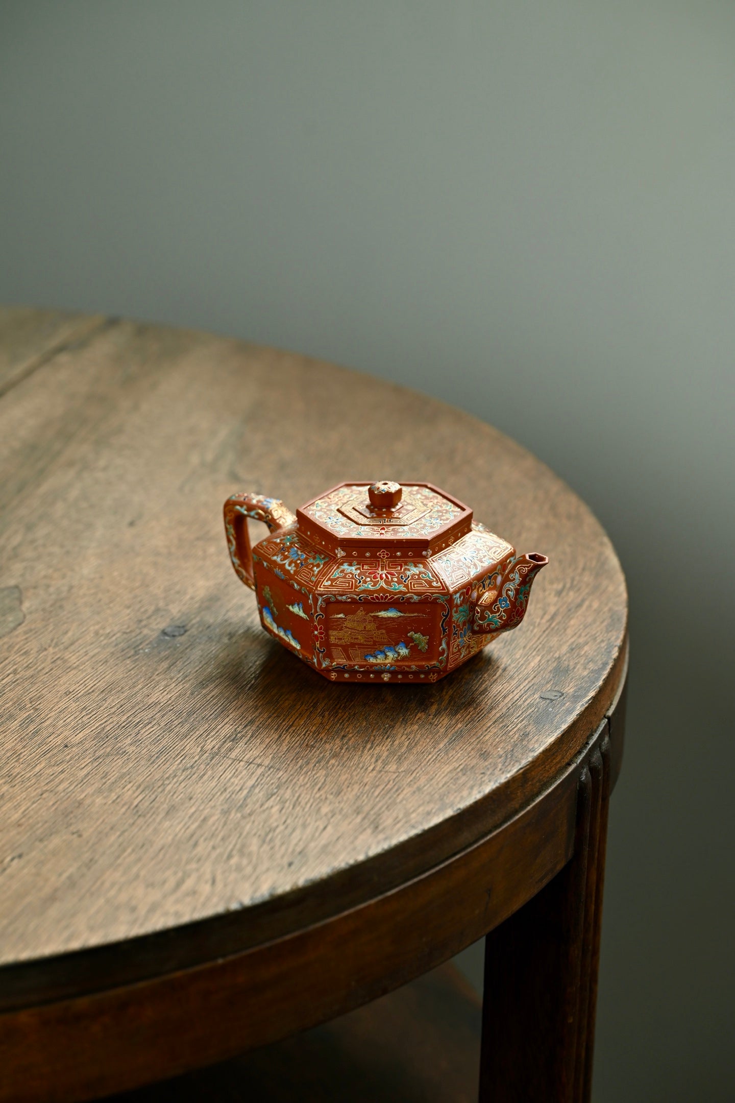 六合宫灯·全手工 全手工大赛二等奖大拍陶手吴涛作品容量320cc 家藏朱泥珐琅彩