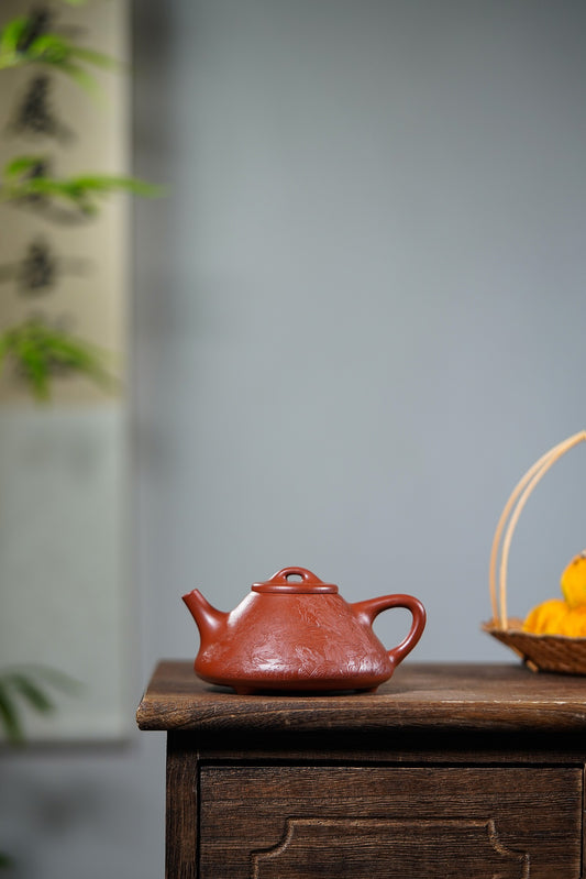 国工全手工 【松涧茶趣·子冶石瓢】 250CC 原矿家藏朱泥 杨志琴 国家级工艺美术师