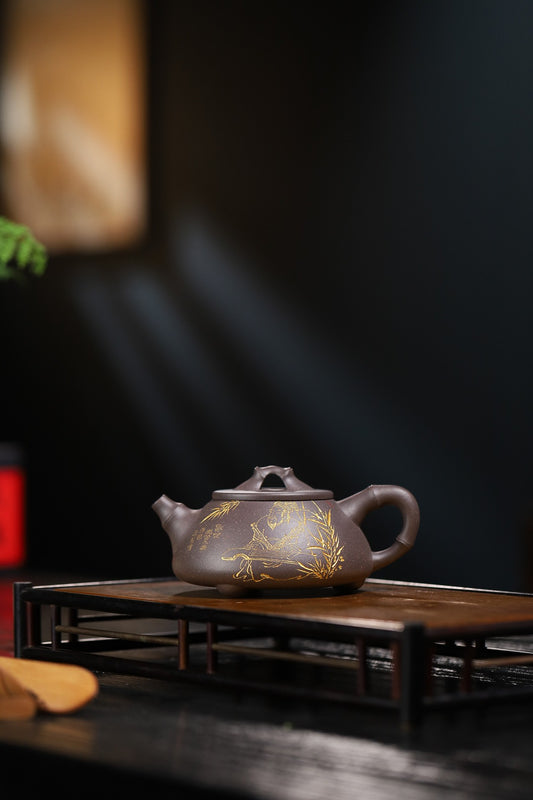 【竹节石瓢】证书持壶照配套齐全 制壶 吴菊凤(国家级高级工艺美术师) 原矿天青泥 容量330cc