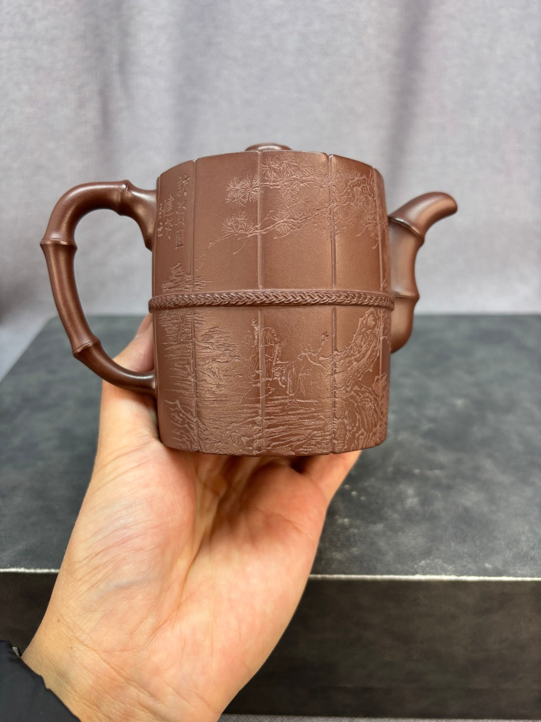 双省大师高建芳《束腰竹简套组》收藏精品重器原矿极品紫泥·400cc