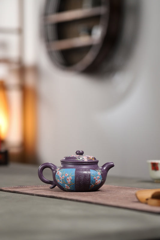 仿古(壶身装饰魏紫熙,单国强) 国家级工艺美术师杨军保作品 天青玫瑰泥 220cc