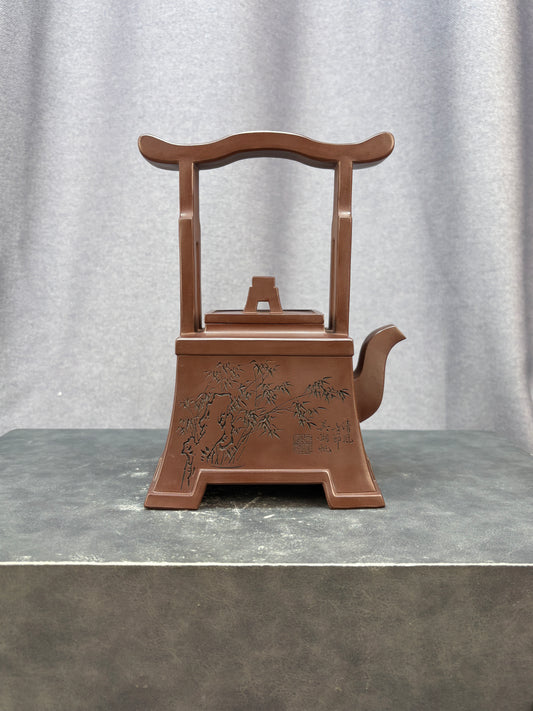 程辉大师佳作福利·紫砂界的功勋级重器《方石提梁》原矿极品老紫泥 580cc