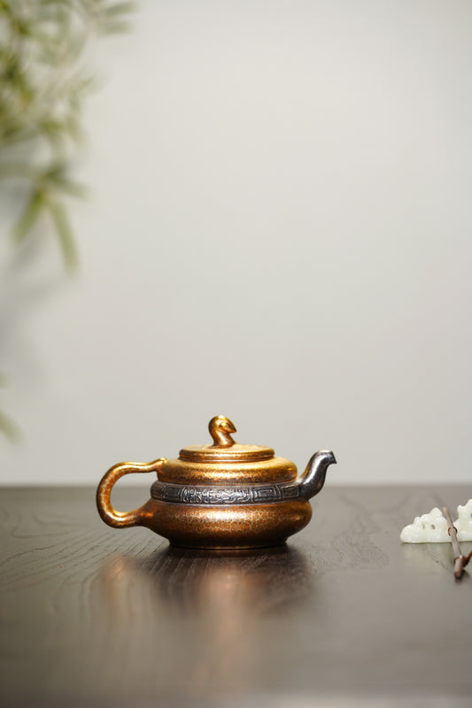 传世典藏 一代宗师·邱玉林制·十二生肖蛇壶 原矿极品底槽清·300cc(黄金紫晶贝壳烧)