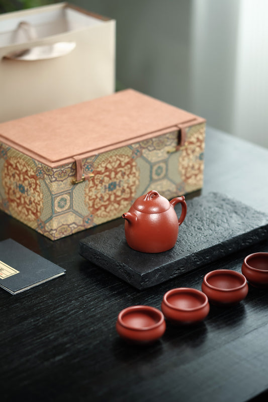 秦权套组【极品粗砂朱泥·传统手制·全手工·经典传统器·200cc·9孔·实力派作品 一壶四杯】