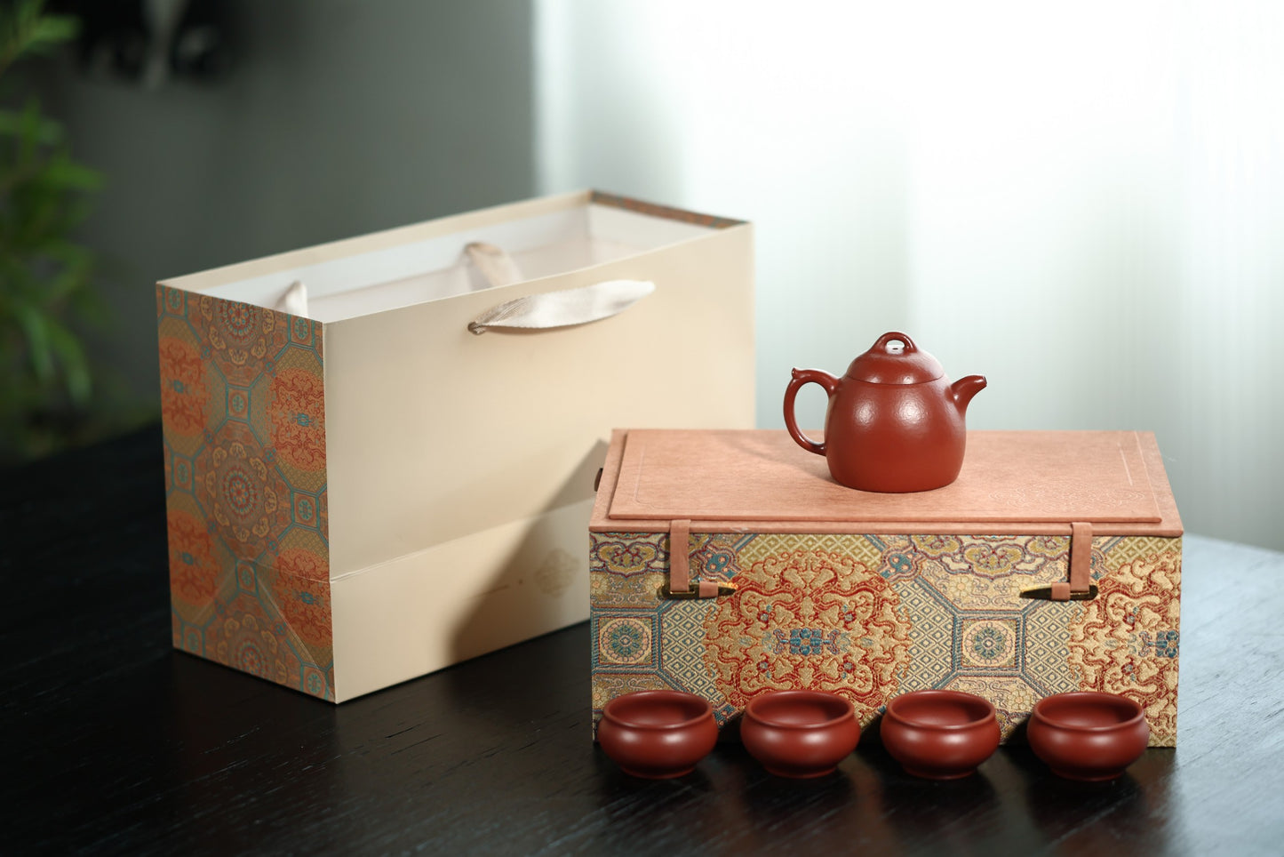 秦权套组【极品粗砂朱泥·传统手制·全手工·经典传统器·200cc·9孔·实力派作品 一壶四杯】