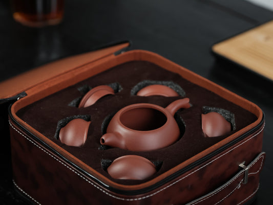 秦权旅行套组【优质紫泥·传统手制·半手工·经典传统器·245cc民间实力派作品 一壶四杯带茶盘 】