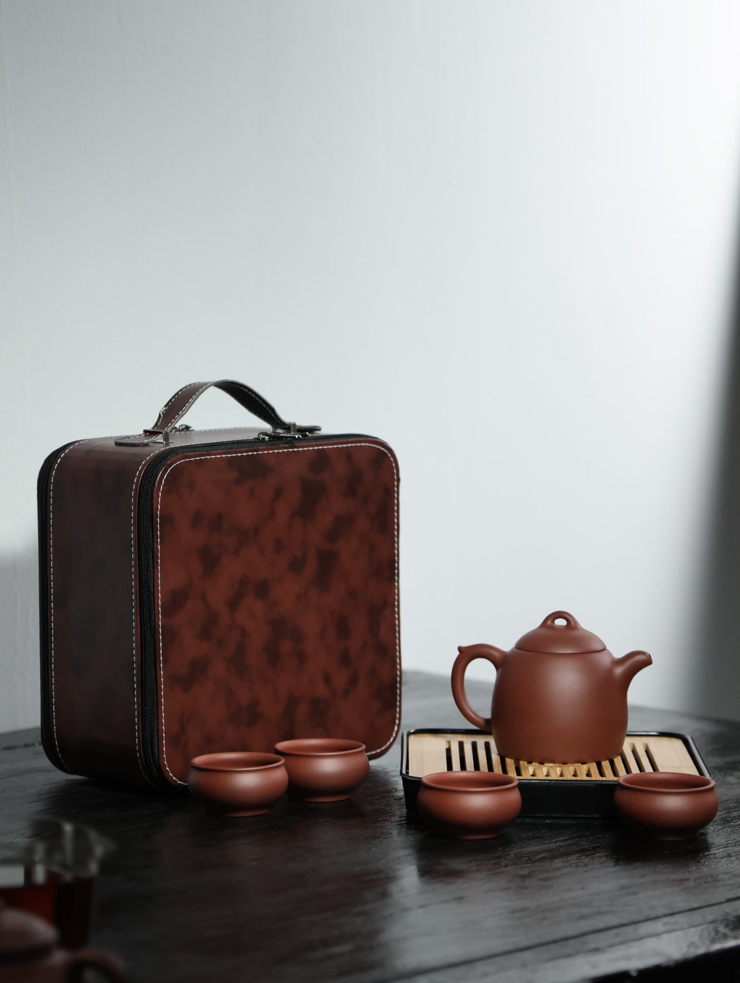 秦权旅行套组【优质紫泥·传统手制·半手工·经典传统器·245cc民间实力派作品 一壶四杯带茶盘 】