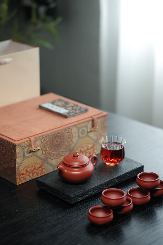 仿古礼盒套组 | 【全手工·手制·200CC·粗砂朱泥 民间实力派】一壶六杯套组