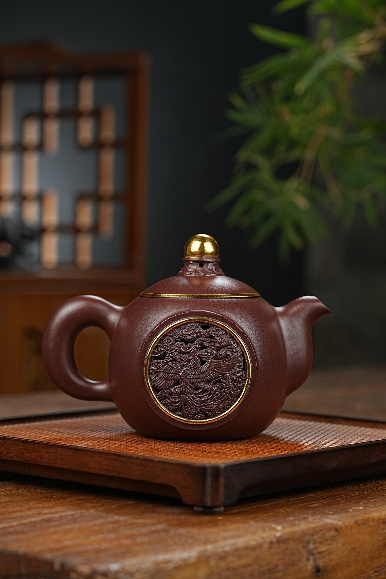 双工新品【龙凤呈祥套组】家藏茄皮紫 一壶两杯 一龙一凤600cc 全手工制作