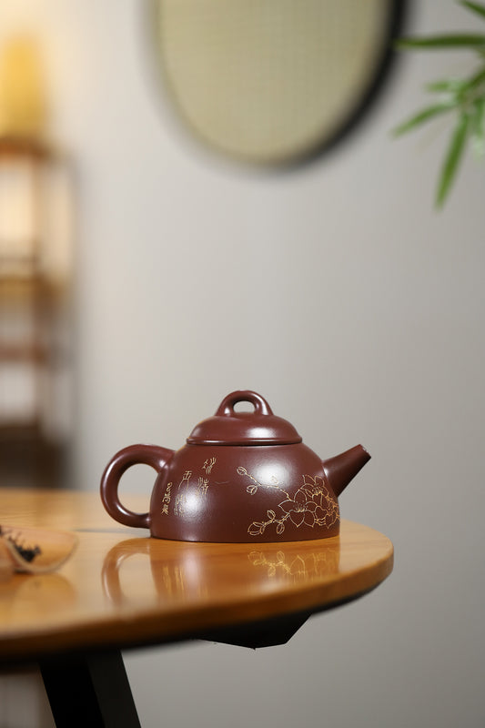 收藏重器:半瓢壶 原矿紫茄泥 320cc 李昌鸿 正高级工艺美术师 师承中国工艺美术大师——顾景舟