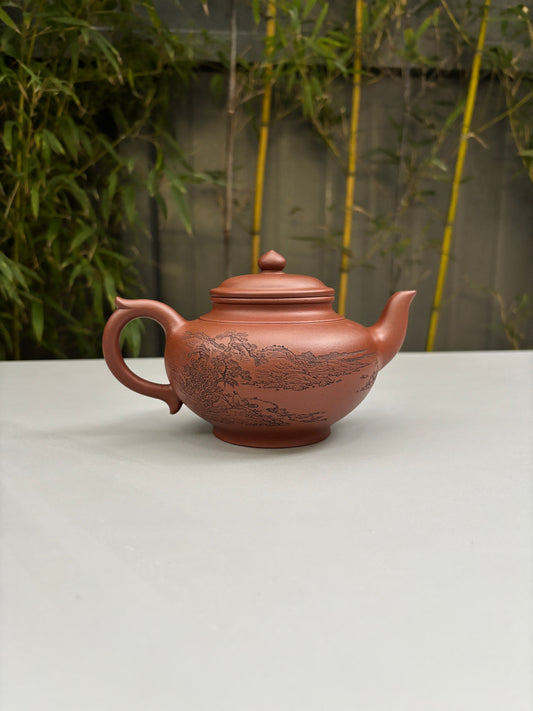 陈宏林大师器鉴藏·紫砂界山水刻绘第一人·陈宏林精刻【笑樱壶】原矿极品底槽清•420cc