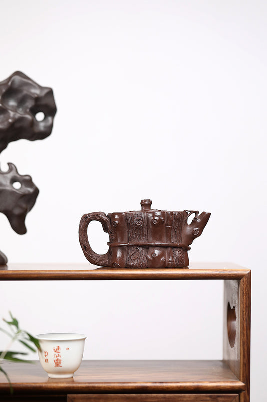 重器传承·紫砂七老花器泰斗蒋蓉唯一传人·蒋艺华制【束柴三友】家藏极品老紫泥·200cc