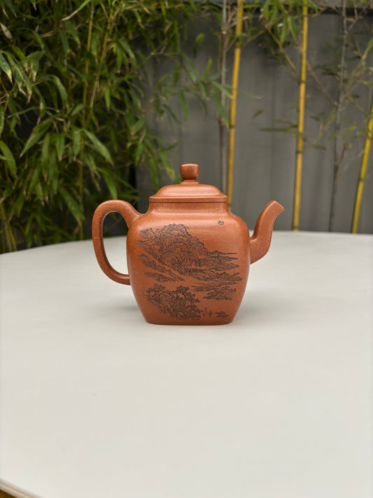 紫砂界山水刻绘第一人·陈宏林大师精刻【鸣远四方】原矿优质降坡泥·360cc