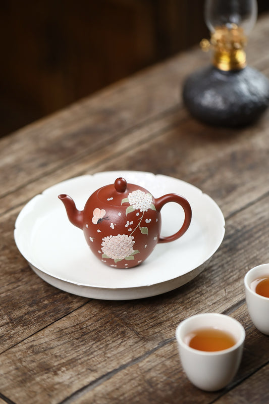 美人肩·朱泥•精工·手工泥绘 容量 130cc 内推孔