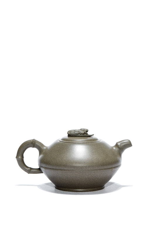 紫砂非遗花器泰斗·蒋蓉唯一嫡传|蒋艺华亲制臻品【知足常乐壶】原矿极品蟹壳青段·320cc