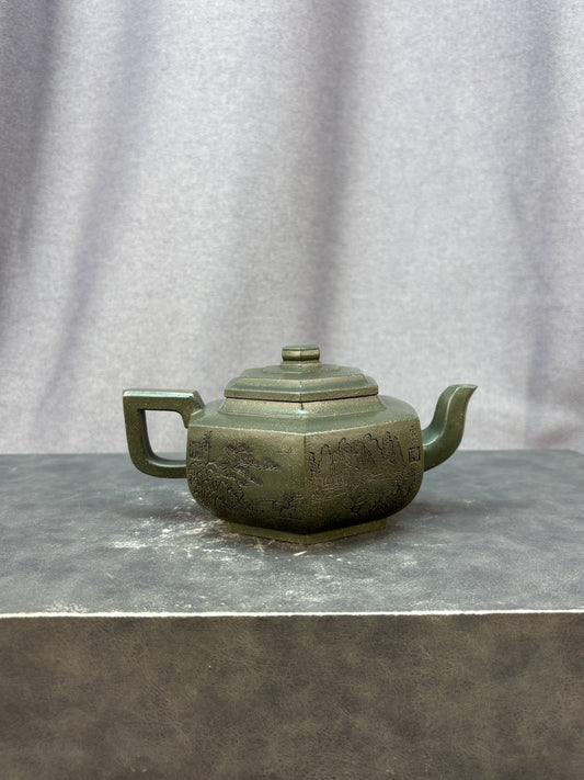 程辉大师 紫砂界功勋级领军人物·典藏臻品《六方雪华壶》原矿极品景舟绿泥·350cc