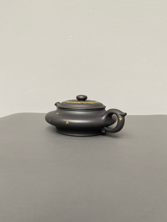 储立之大师|中国陶瓷艺术终身成就奖获得者|典藏重器【锦绣虚扁壶】原矿优质黑料描金·240cc