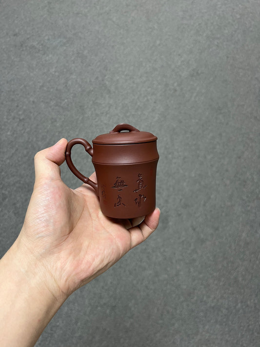 实拍【竹节·紫砂盖杯】 原矿优质紫泥·190cc(满)