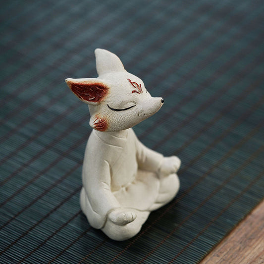 Handmade purple clay tea pet fox sculpture, Zen design, crafted from Yixing purple sand, perfect for tea tables.