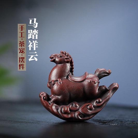Handmade Yixing purple sand tea pet, creative Trojan horse ornament for desktop or aquarium decoration.